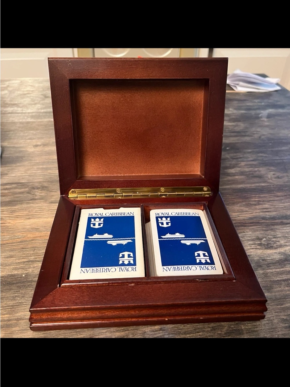 Caribbean Blue and White Playing Card Set in Wooden Box